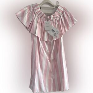 Maison Rabih Kayrouz Light Pink striped off-shoulder dress NWT XS $1946